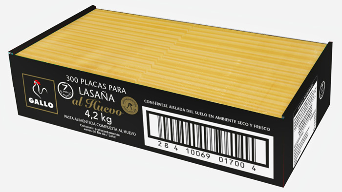 PASTA LASAÑA HUEVO  GALLO CAJA 4,2 KG